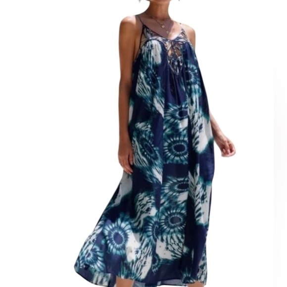 Anthropologie Dresses & Skirts - Anthropologie Women’s Blue Maxi Drama Beach Flowy Boho Strappy Dress ~ Size M